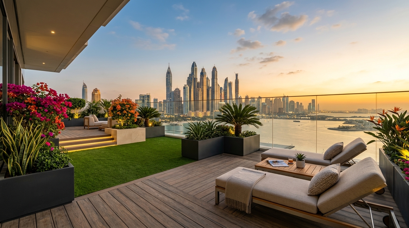 Luxury Penthouse Balcony Garden and Terrace Landscaping in Dubai